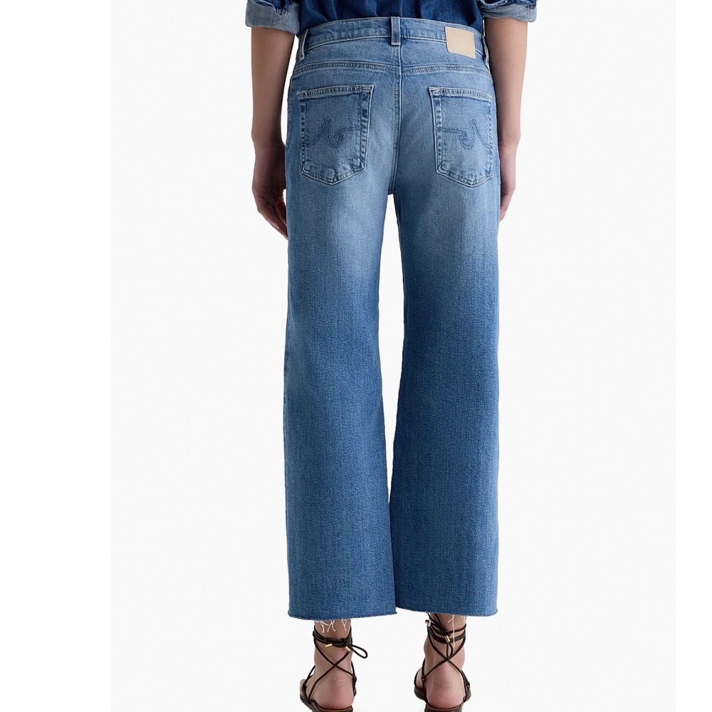 AG‎ Adriano Goldschmied Saige Wide Leg Crop Jeans Blue Raw Hem Mid Rise Size 32 - Picture 2 of 7
